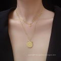 JS002 Stainless Steel Women Pendant Double Layered Gold Chain Necklace